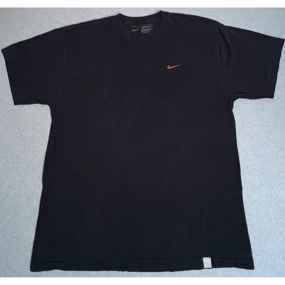 Nike‎ Swim Shirt Mens L Y2K Black Red Swoosh Logo Graphic Tee Cotton Back Print